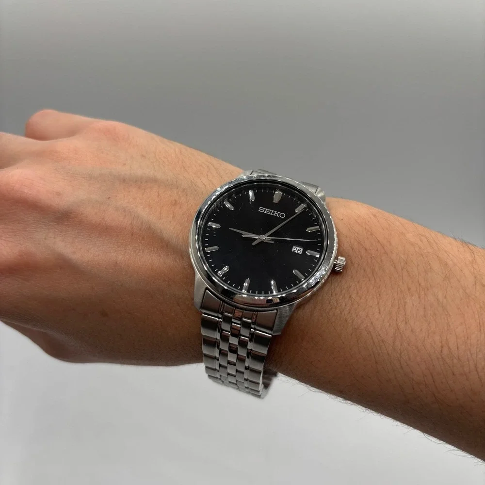 Seiko SUR093 Prime Stainless Steel Black Dial Mens Quartz Watch DEAD BATTERY‎